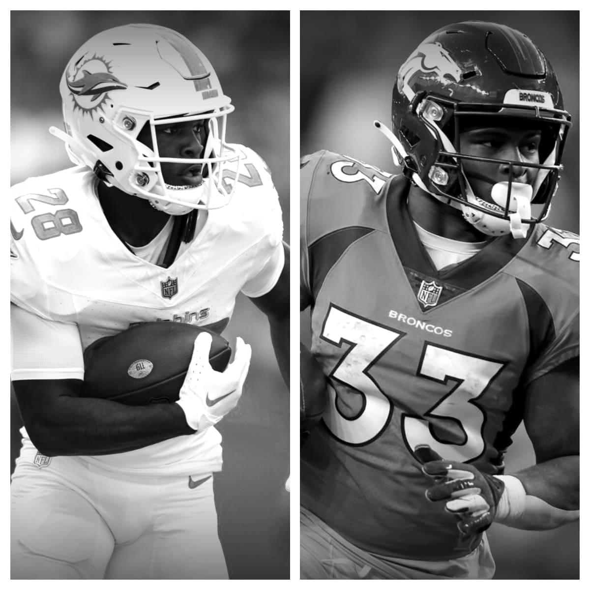 De'Von Achane vs Javonte Williams Stats Comparison Career Side by