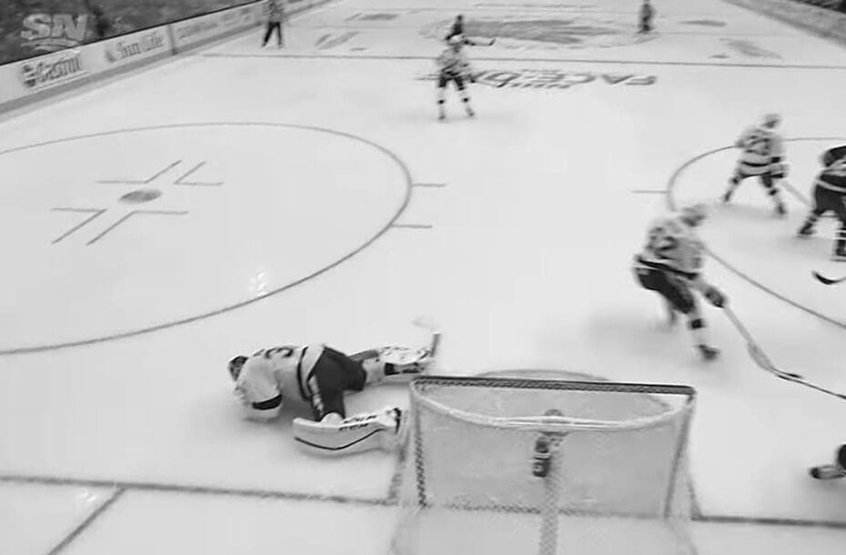 Hockey Goalie Stopping Shot (2)